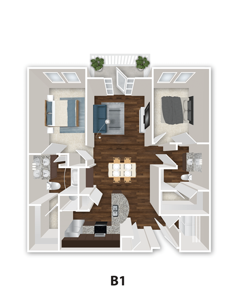 A floor plan of a one bedroom apartment with a living room, kitchen, and bathroom.